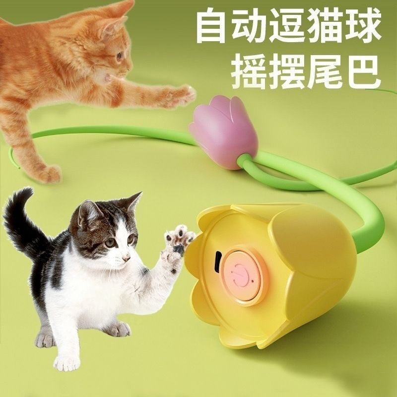Electric Smart Interactive Flower-Shaped Cat Toy - Automated Entertainer with Rechargeable Battery